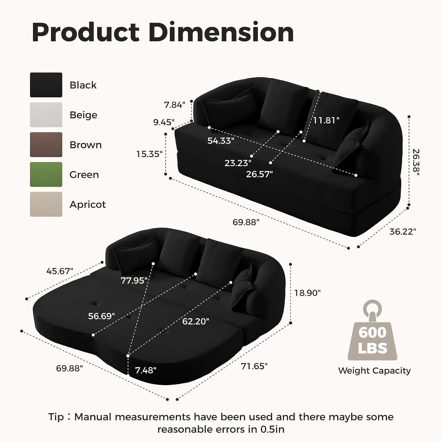 70" Convertible Sofa Bed, Chenille Boneless Comfortable Sleeper Futon | Sleeper Sofa Cloud Couch with 4 Pillows, Soft Love Seat Living Room, Bedroom, Small Spaces, No Assembly
