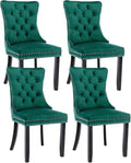 Green Velvet Dining Chairs Set of 4, Upholstered Dining Room Chairs with Back Ring Pull Trim and Solid Wood Legs, Tufted Wingback Kitchen Chairs for Dining Room,Living Room,Kitchen(Green)