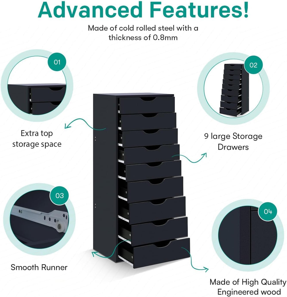 Naomi Home Bianca 9-Drawer Vertical Office File Cabinet - Gray | 9 Spacious D...