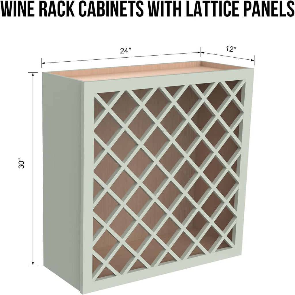 Solid Wood RTA Wine Bottle Rack Wall Cabinet with Lattice Panels - Wine Bottle Holder Storage for Bar, Pantry, or Dining Room and Kitchen(Jade Green, 24”W × 12”D × 30”H)