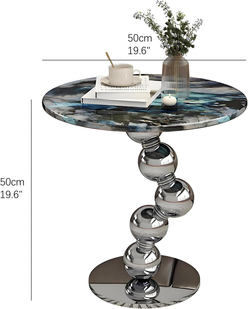 Stylish Round Side Table, Modern Faux Marble Coffee Table, Decorative Small E...