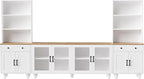 Ball & Cast Farmhouse TV Stand with Bookshelves for TVs up to 70", Media Console w/Tempered Glass Doors & Solid Wood Gourd-Shaped Legs, Entertainment Center for Living Room,White+Natural
