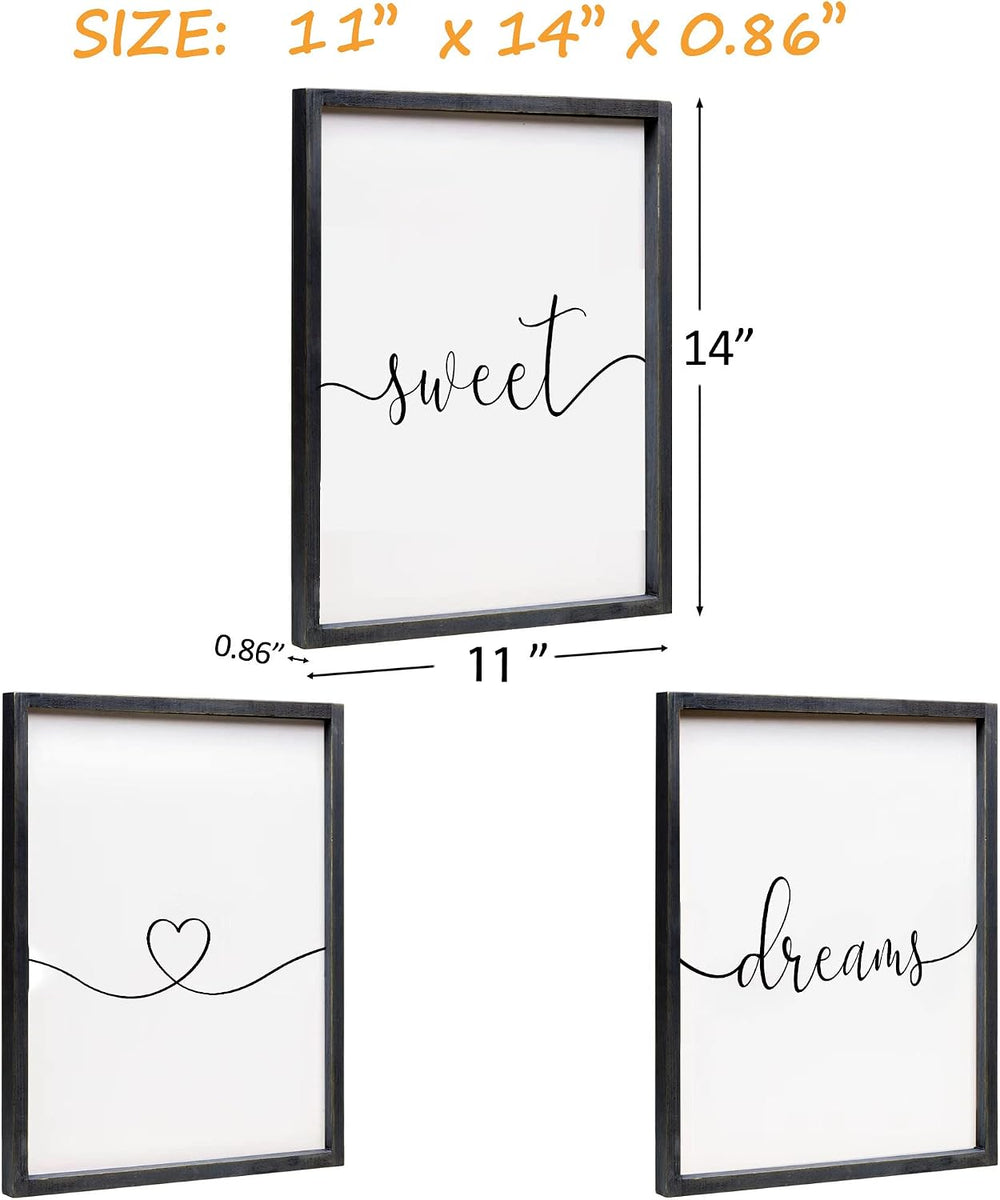 Set of 3 Framed Farmhouse Sweet Dreams Sign 11x14” Above Bed Wall Decor for B...