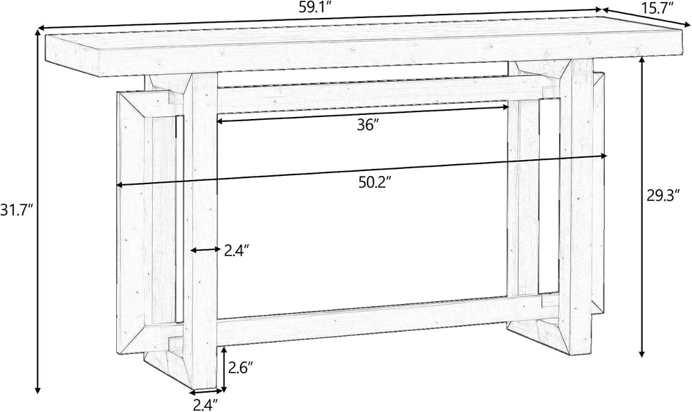 Contemporary Console Table with Wood Top, 59" Wood Extra Long Entryway T...
