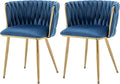 Velvet Dining Chairs Set of 2, Modern Upholstered Dining Chairs with Gold Metal Legs for Dining Room, Vanity, Kitchen, Living Room(Blue)