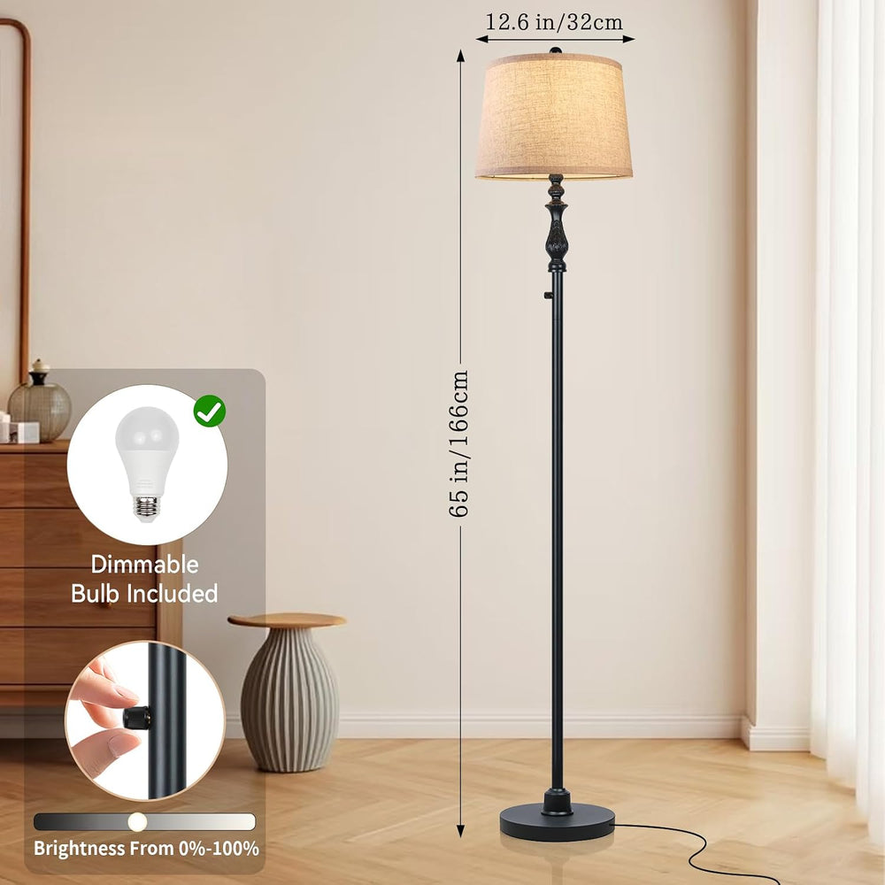 Vintage Black Floor Lamps for Living Room, 66" Tall Standing Lamp with R...