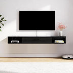 Floating TV Unit, 55'' Wall Mounted TV Cabinet, Floating Shelves with Door, Modern Entertainment Media Console Center Large Storage TV Bench for Living Room & Office (55.12IN, Black)