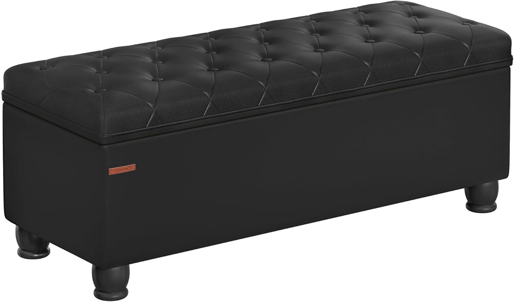 SONGMICS Storage Ottoman, 46.5 Inches Long Bed End Stool, Solid Wood Legs | B...
