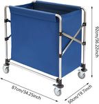 Commercial Laundry Cart with Wheels,Folding Laundry Hamper Cart,Heavy Duty Rolling Basket with Large Capacity,Sorter Trolley for Home Hotel Apartment (Blue, 34.25 * 19.7 * 36.22in)