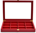 Oirlv 12 Gird Jewelry Tray with Acrylic Lid Premium Leather Jewelry Organizer Box Transparent Lid Bracelet Bangle Storage Case for Women Gift