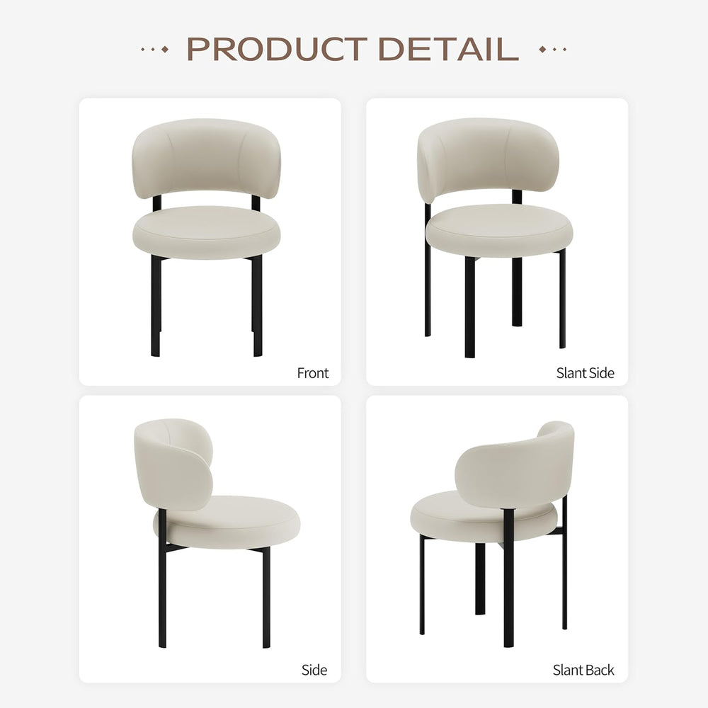 Beige Dining Chairs Set of 2 Leather Dining Chairs with Metal Legs, Spring Su...
