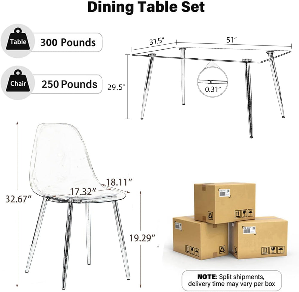 Baysitone 51 inch Glass Dining Table Set for 6, Dining Table & Chair Sets...