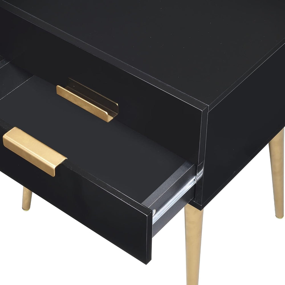 Penau Black and Gold End Table, Rectangular High Gloss Engineered Wood Top, M...