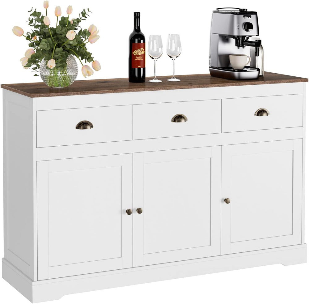 Keyluv White Buffet Cabinet Storage Sideboard Farmhouse Server Bar Wine Cabin...