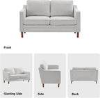 Kingfun 56" Chenille Sofa, Loveseat Couch, Mid Century Modern Love Seat Couches with Solid Wood Frame for Living Room & Bedroom, Silver Gray