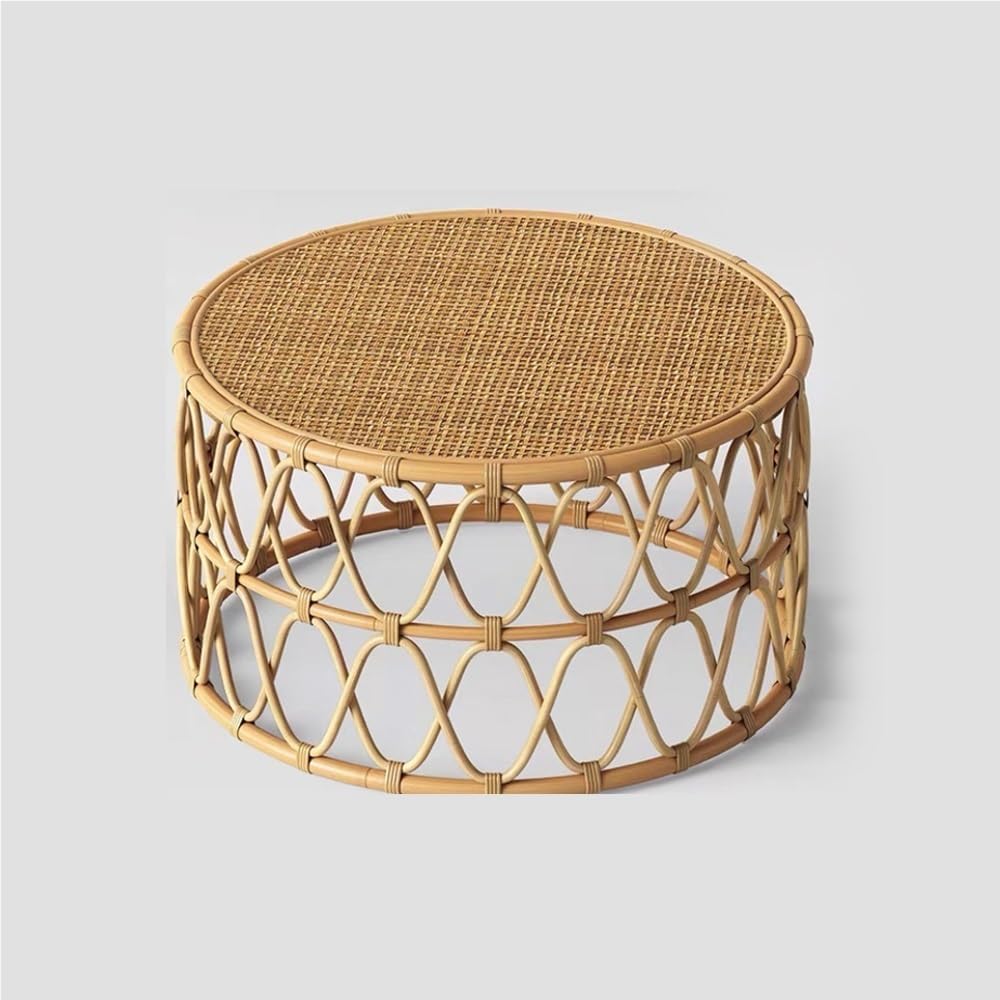 Natural Thick Rattan Coffee Table, Hand-Woven Living Room Furniture, Sturdy S...