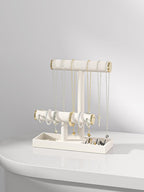 Bracelet and Necklace Holder,Velvet Jewelry Necklace Display Organizer Stand,bracelet Holder for Selling,Bracelet and Necklace Storage Tree (Style 2（Beige+ Metal lid）)