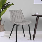 Faux Leather Dining Chairs Set of 2 Mid Century Modern Leisure Upholstered Chair with Metal Legs for Kitchen Living Room Gray