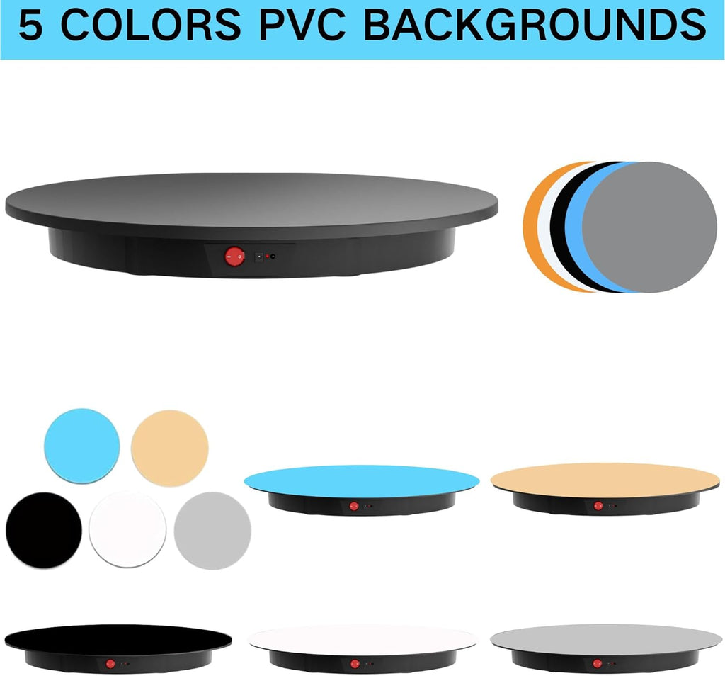 JAYEGT Motorized Rotating Display Stand, 350Lbs Load，360 Degree Electric Rotating Potography Turntable for Products Display，Live Show， Remote Control +5 Colors Backgrounds (Black/23.6Inch/Wired)