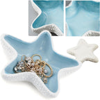 Ceramic Shell Jewelry Dish - Ocean-Themed Ring Earring Holder, Coastal Decor Trinket Tray for Necklaces Bracelets Keys, Beach Room Decor Gift (starfish)