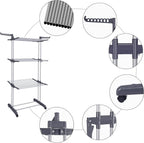 Bigzzia Clothes Drying Rack Folding Drying Rack Clothing 4 Tier Clothes Horses Rack Stainless Steel Laundry Drying Rack with Two Side Wings Grey