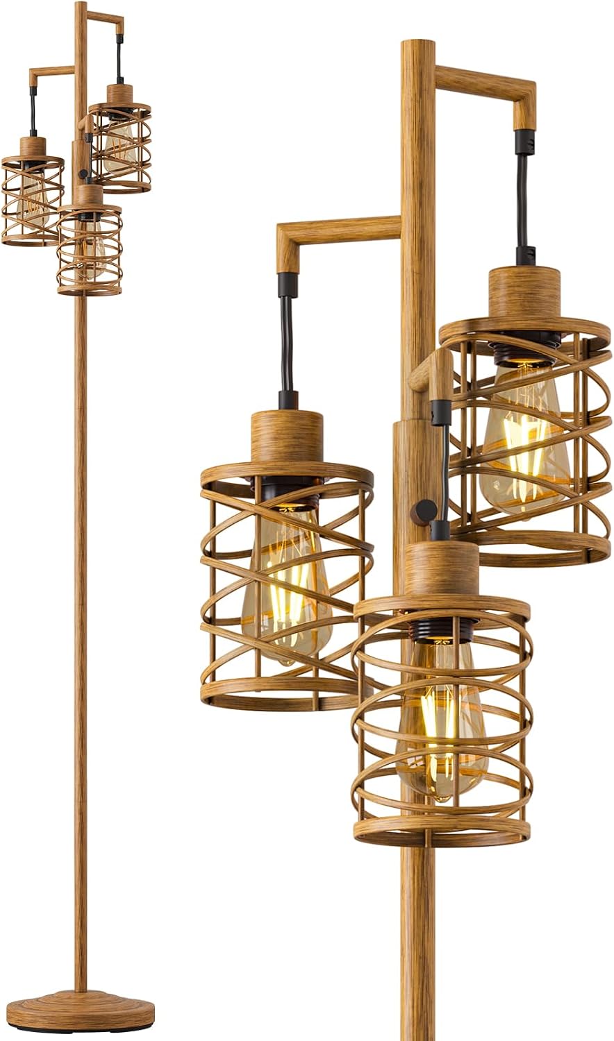 Oneach 70" Industrial Floor Lamp, Stepless Dimmable Standing Lamp with 3...