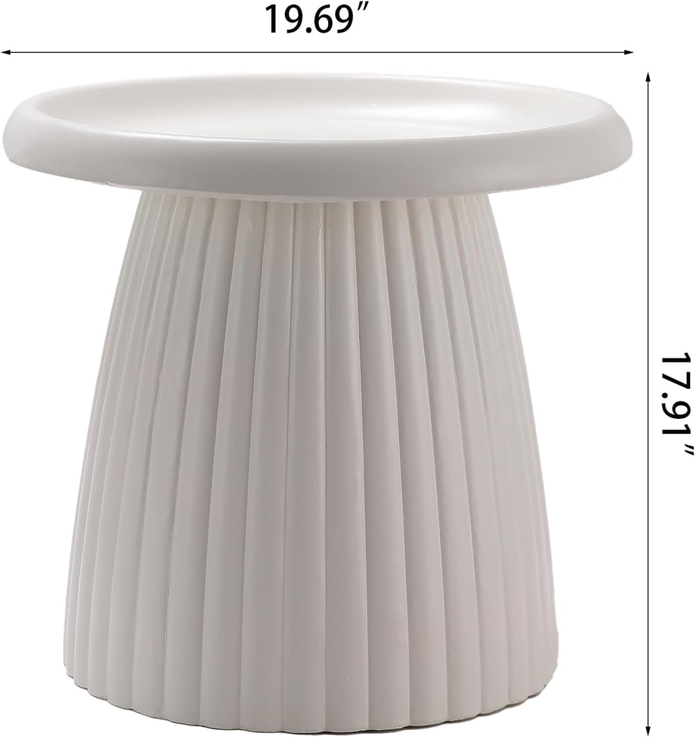 Henf 19.69" Round End Table for Indoor Outdoor, Fluted Pedestal Base, Ma...