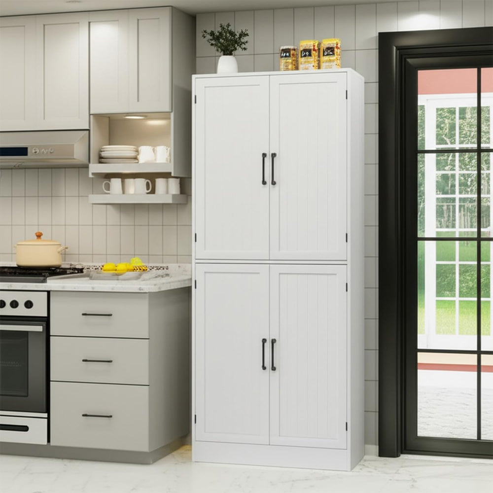 MHOM 71" Tall White Pantry Cabinet, Farmhouse Storage Cabinet with 4 Doo...