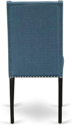 NEFL5-SBB-21-5-Piece Kitchen Dining Set Consists of a Dining Table and 4 Mineral Blue Linen Fabric Dining Chairs with Padded Chair Back - Sand Blasting Black Finish.