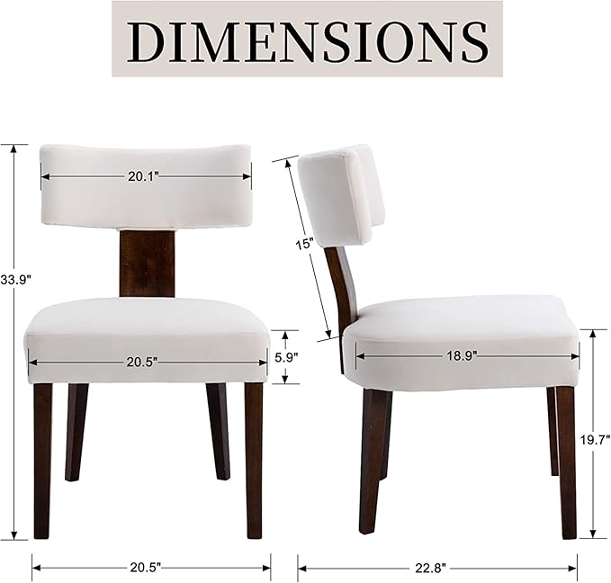 Upholstered Dining Chairs Set of 6, Modern Wooden Kitchen Chairs Fabric Side Dining Room Chair Farmhouse Dinner Chair for Kitchen Dining Room, Cream