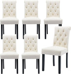Faux Leather Dining Chairs Set of 6 Upholstered Dining Room Chairs Modern Tufted Accent Chairs Wooden Parsons Side Chairs for Home Kitchen Resturant, Cream