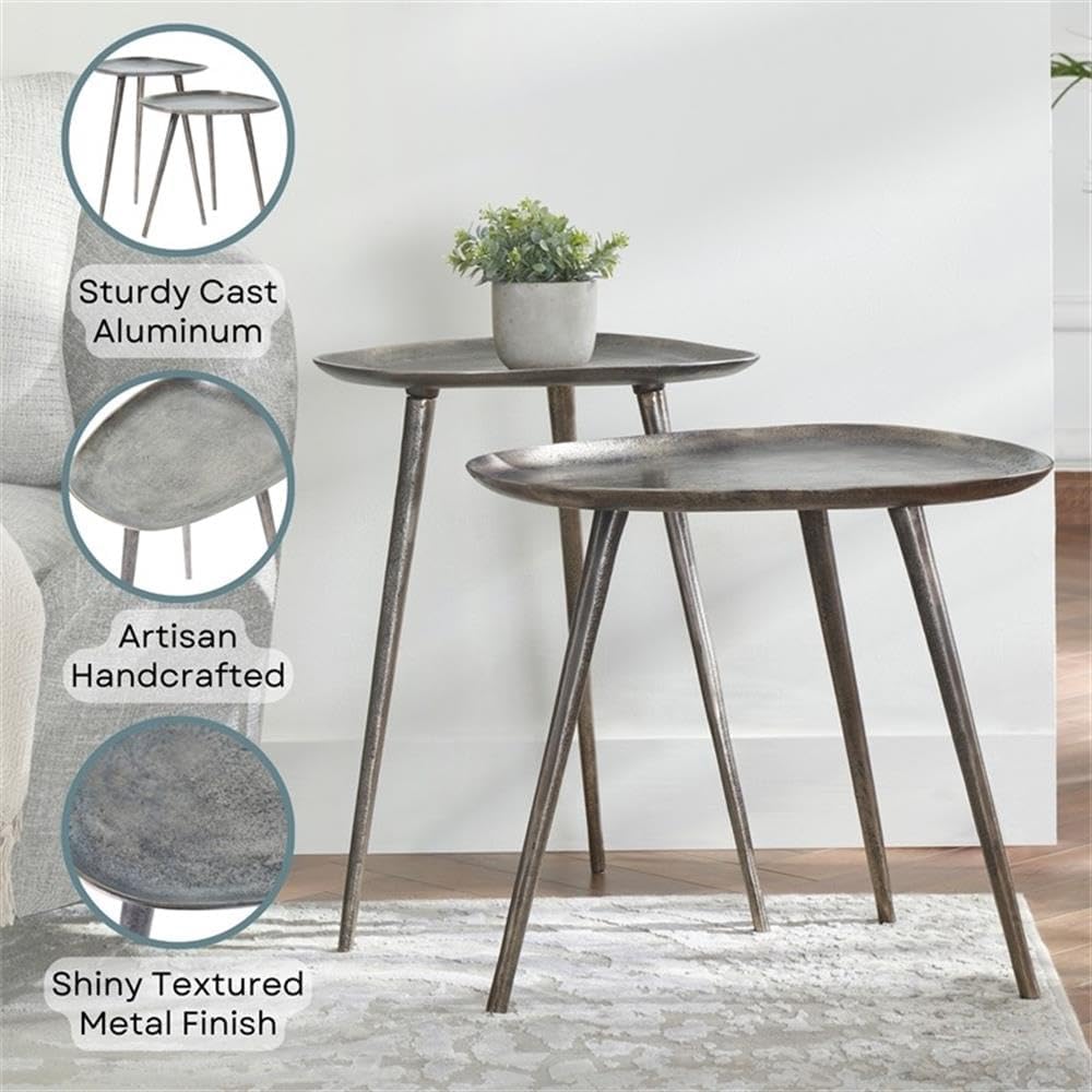 Convenience Concepts Bali Metal Nesting End Tables in Silver Metal Finish