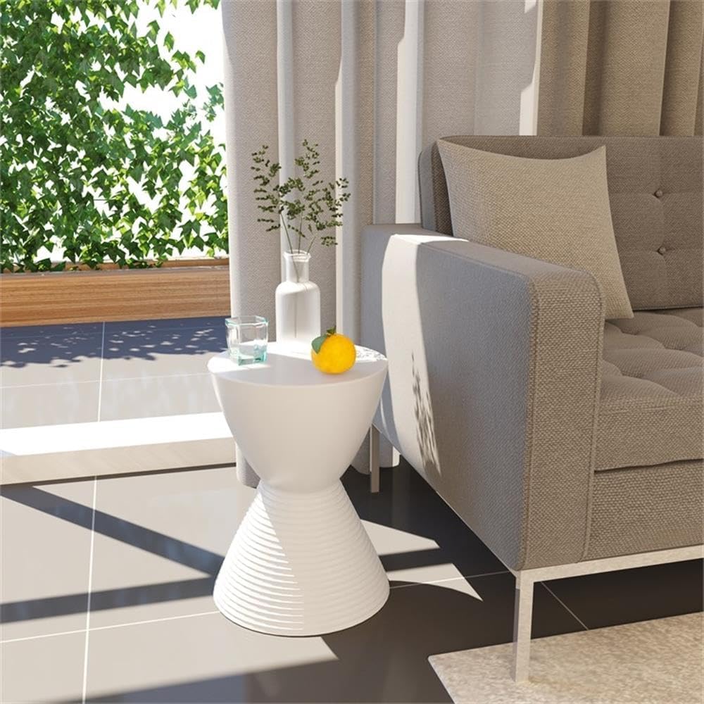 Pemberly Row Contemporary Round Plastic End Table, White Finish, 11.75 in x 1...