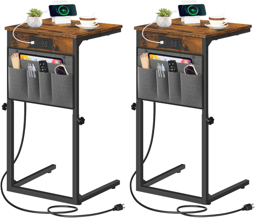 HOOBRO Side Tables for Couch, Adjustable Height C Shaped End Tables