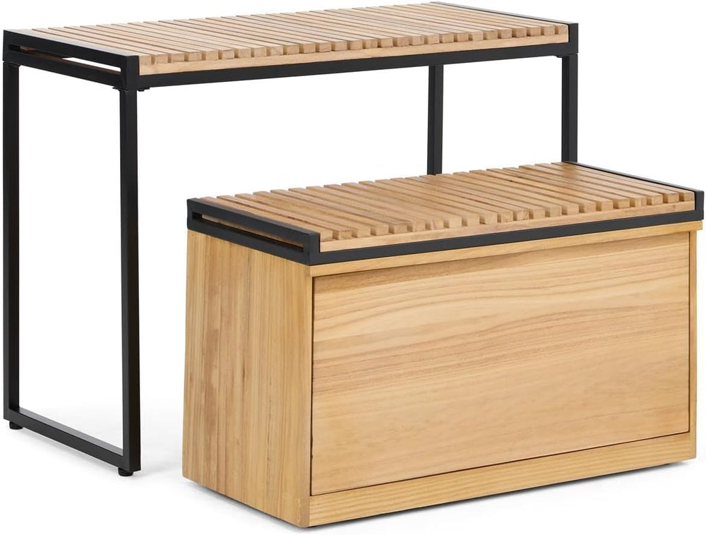 Displays2go Retail Display Nesting Tables | Rectangular, Slatted Pine Wood, N...