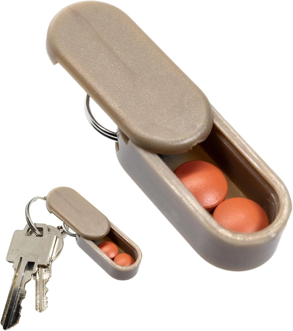 Magnetic Keychain Pill Holder - Compact, Durable, Lightweight with Sleek Minimalist Design - Secure, Discrete, Portable Pill Holder Keychain for Everyday Use (Sandstorm)