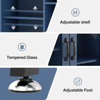Over The Toilet Storage Cabinet with Tempered Glass Doors and Adjustable Shelf, Bathroom Organizer with Metal Stand Space Saver Over Toilet , Modern Toilet Rack for Bathroom, Restroom, Laundry, Blue