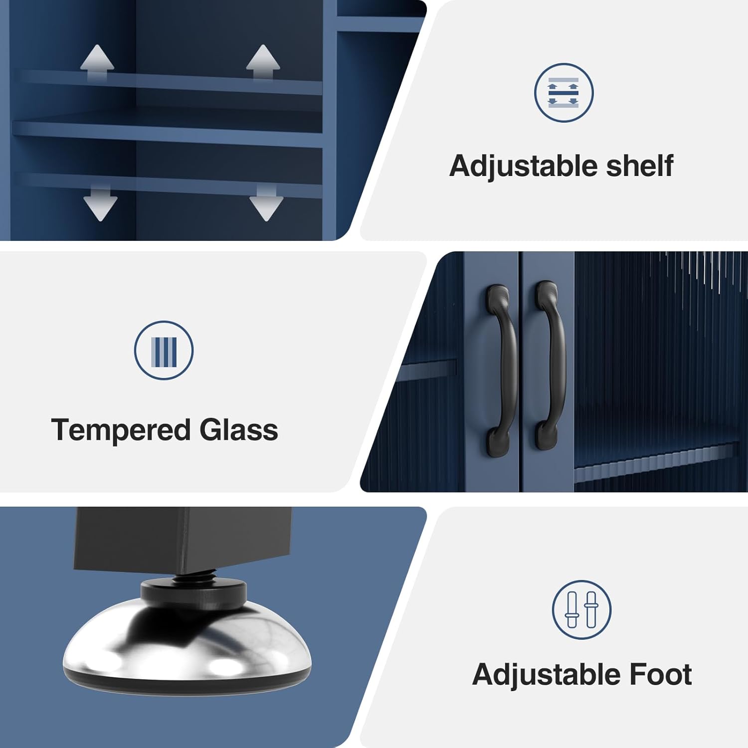 Over The Toilet Storage Cabinet with Tempered Glass Doors and Adjustable Shelf, Bathroom Organizer with Metal Stand Space Saver Over Toilet , Modern Toilet Rack for Bathroom, Restroom, Laundry, Blue