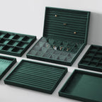 Velvet Stackable Jewelry Display Tray, 24 Grid Earring Ring Storage Tray, Drawer Divider Jewelry Accessories Organizer Plate (Green)
