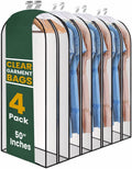 Handy Laundry Clear Garment Bags for Hanging Clothes, 50" Suit Bags with 10" Gusset, Heavy Duty Closet Storage Covers for Coats, Dresses, Shirts, Jackets, Dustproof & Breathable, 4 Pack