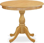 East West Furniture AMAB3-OAK-04 3 Piece Dining Set Contains a Round Kitchen Table with Pedestal and 2 Light Tan Linen Fabric Parson Dining Room Chairs, 36x36 Inch, Oak