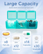 Monthly Pill Organizer 3 Times a Day, FRIWOLE Medicine Box with Portable Weekly Pill Bag, Keychain Pill Case, Pill Cutter and 2 Sticker (Blue, 3 Times a Day)