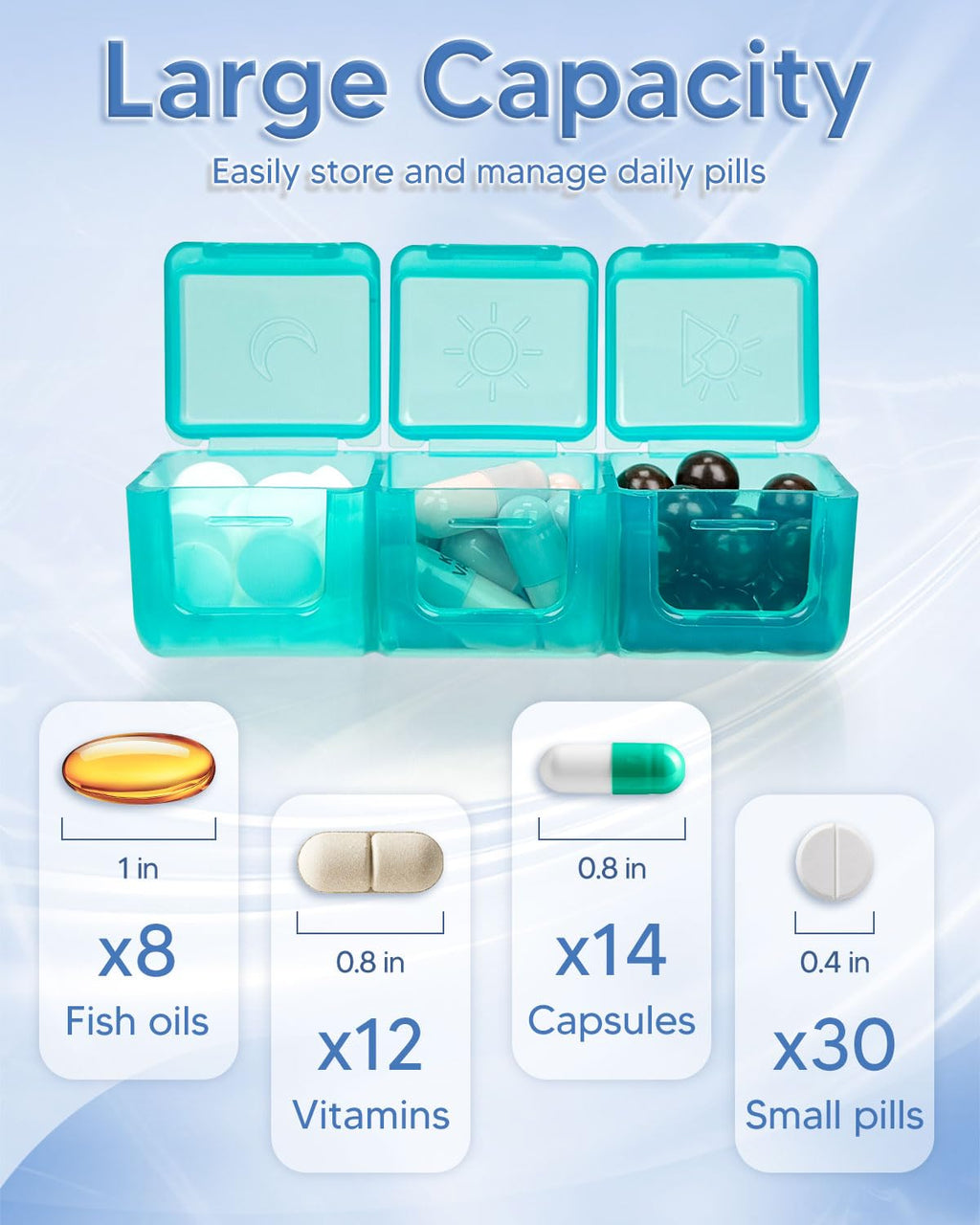 Monthly Pill Organizer 3 Times a Day, FRIWOLE Medicine Box with Portable Weekly Pill Bag, Keychain Pill Case, Pill Cutter and 2 Sticker (Purple, 3 Times a Day)