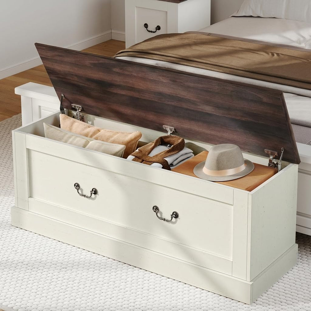 Storage Chest, 47.2" Storage Bench with 3 Safety Hinges, Entryway Bench ...