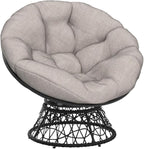 Bme 40" Ergonomic Wicker Papasan Chair with Soft Thick Density Fabric Cushion, High Capacity Steel Frame, 360 Degree Swivel for Living, Bedroom, Reading Room, Lounge, Silver Cloud - Black Base
