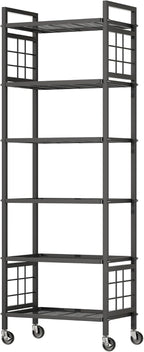 GIOTORENT 6-Wire Standing Storage Shelf with Wheels, Mobile Metal Shelving Unit for Bathroom Organizers & Laundry Room, Kitchen Pantry Rack, Heavy Duty Utility Shelf, Black
