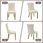 Velvet Dining Chairs Set of 2, High-end Tufted Upholstered Dining Chair with Back Ring Pull, Nailhead Trim and Golden Solid Wood Legs, Modern Dining Room Chairs for Dining Room, Cream
