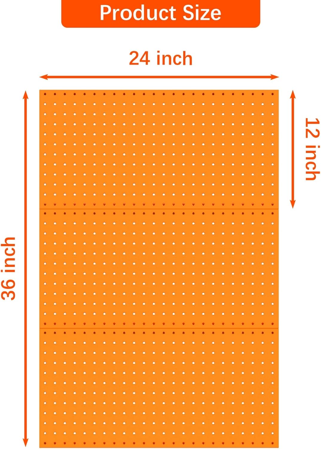 TORACK 3 PCS Metal Pegboard Panels(12x24 inch) for Wall Garage Tools Storage Pegboard for Workbench, Modular Peg Board Tool Organizer Board Kit(Pack of 3, Orange)