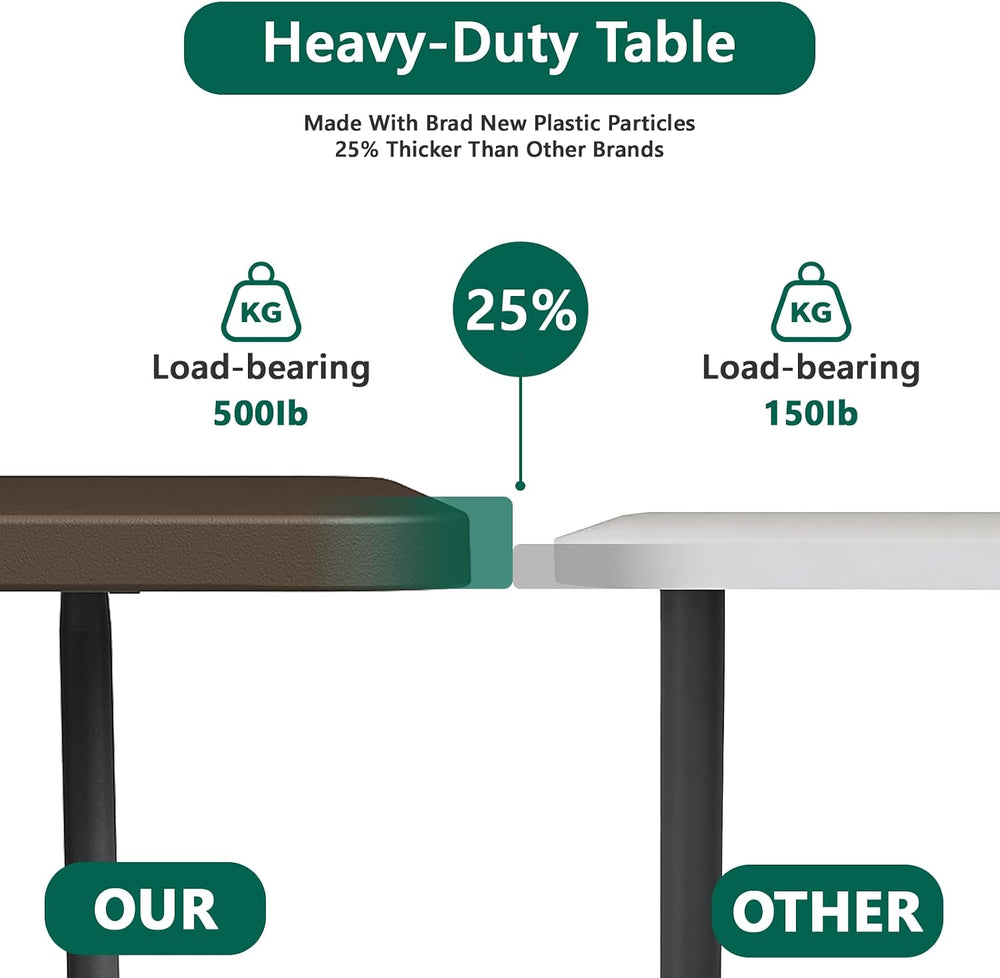 6FT Folding Table, Heavy Duty Plastic Fold-in-Half Utility Table with Handle,...