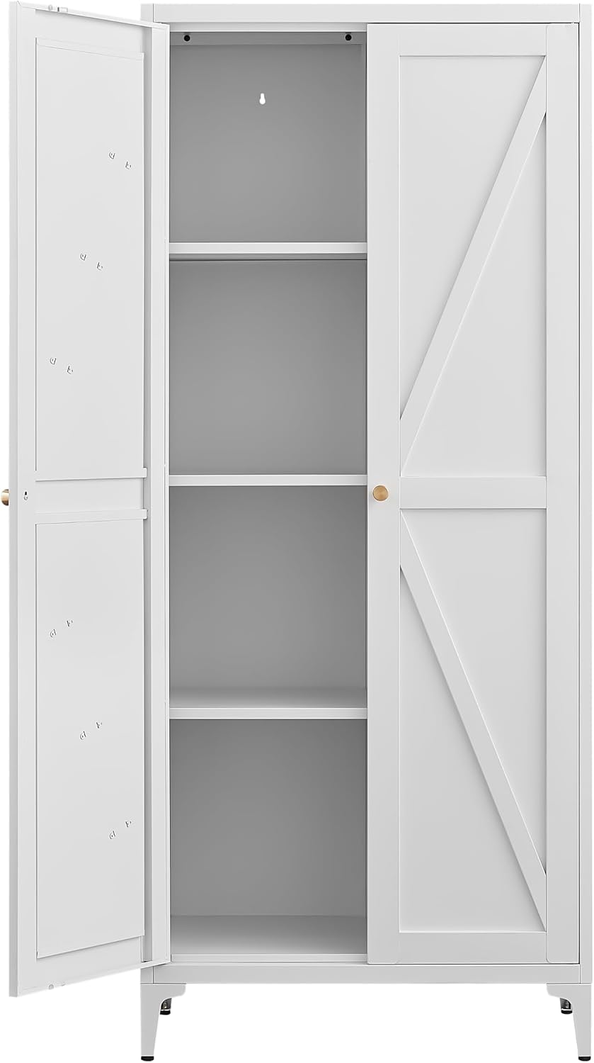Metal 2 Doors Kitchen Pantry Cabinet with Adjustable Shelves 65 inch Tall Lar...